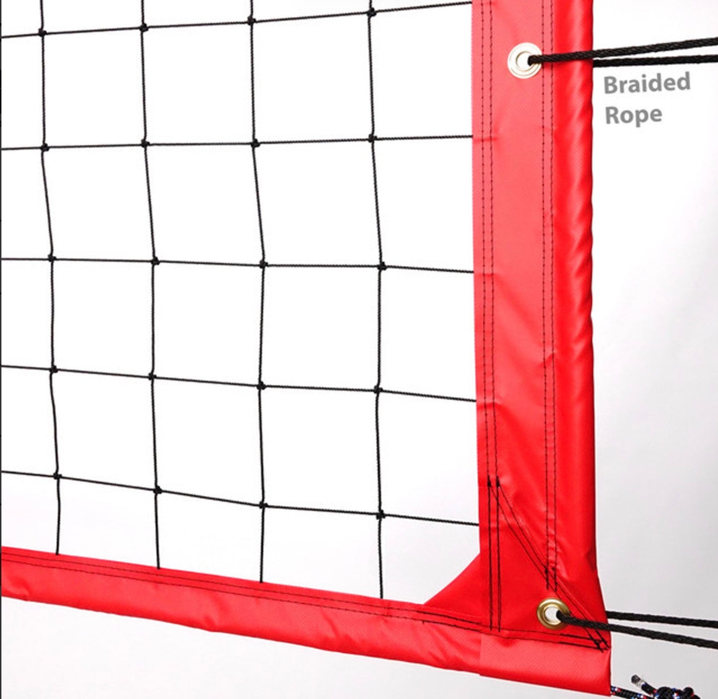 Red de Volleyball 39’ x 32’ para Intemperie de Nylon, Cable de Acero, Cuerda de Tela en Parte Superior e Inferior, Esquinas Reforzadas, 3 cuerdas para Tensión Adicional en Cada Lado, Lona en Marco Personalizada en color Naranja