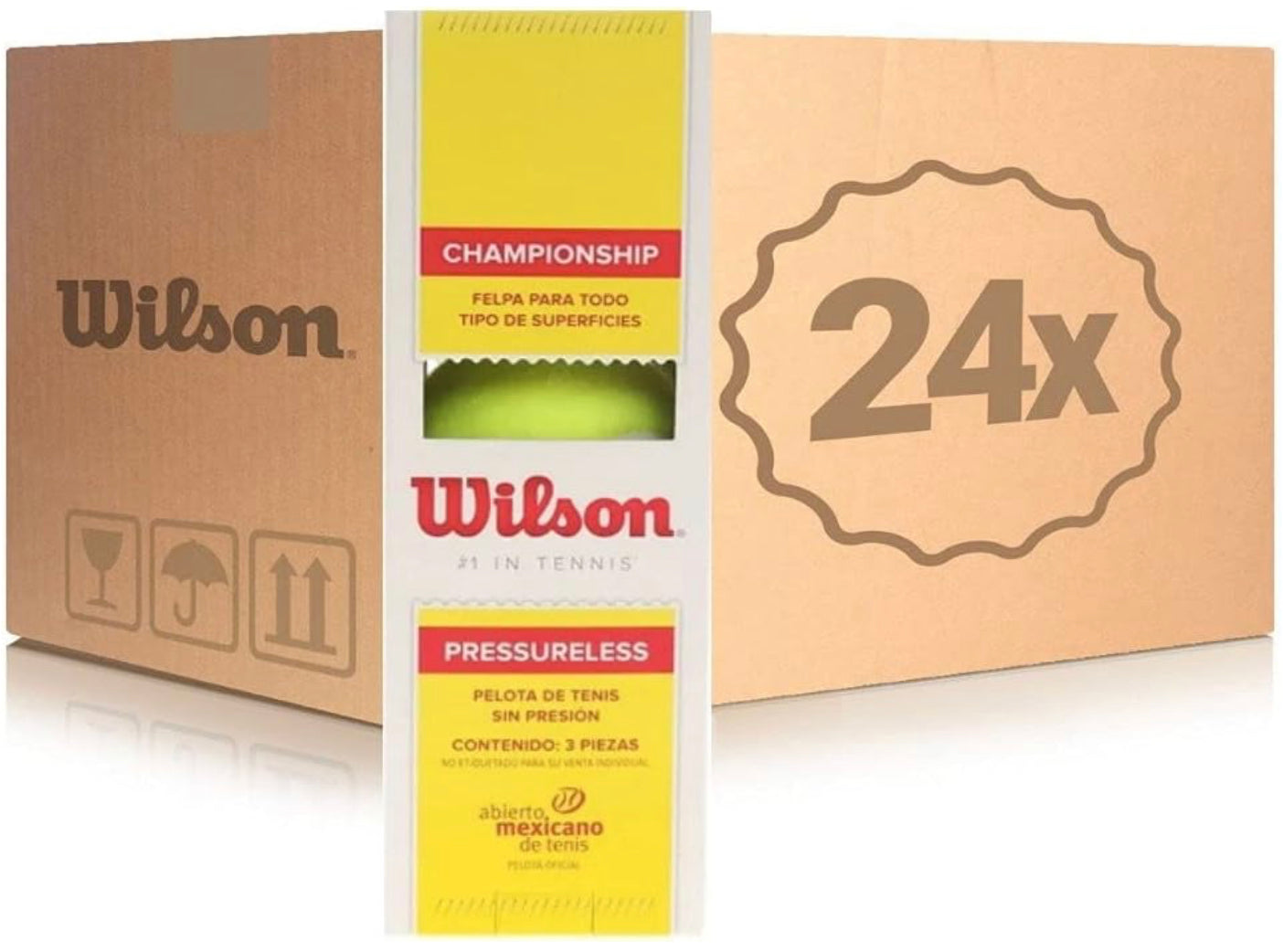 Caja con 24 cajas de 3 Pelotas de Tenis Wilson Sin Presión